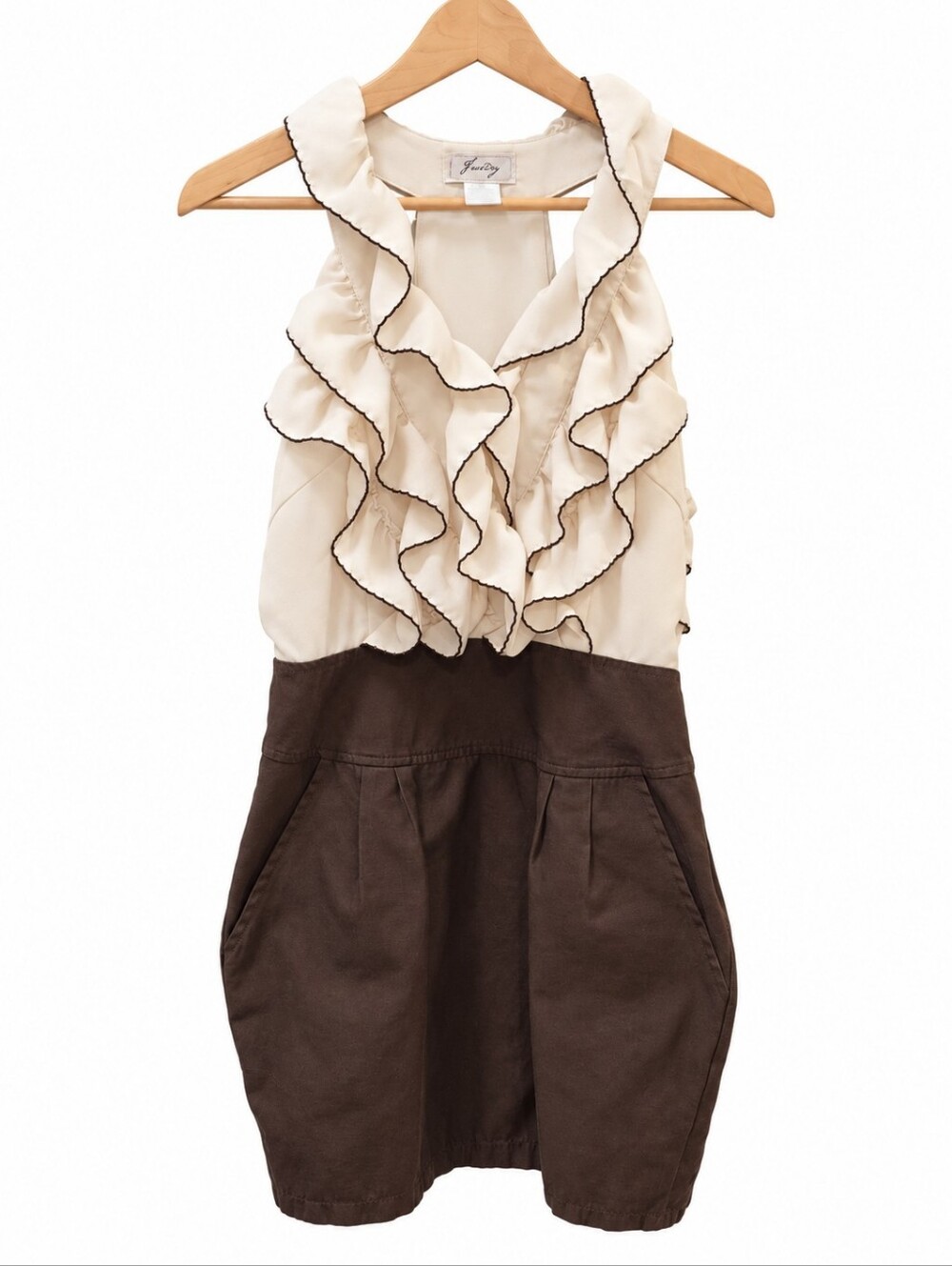 Freeway Y2K Ruffle Mini Dress Cream & Brown Size M